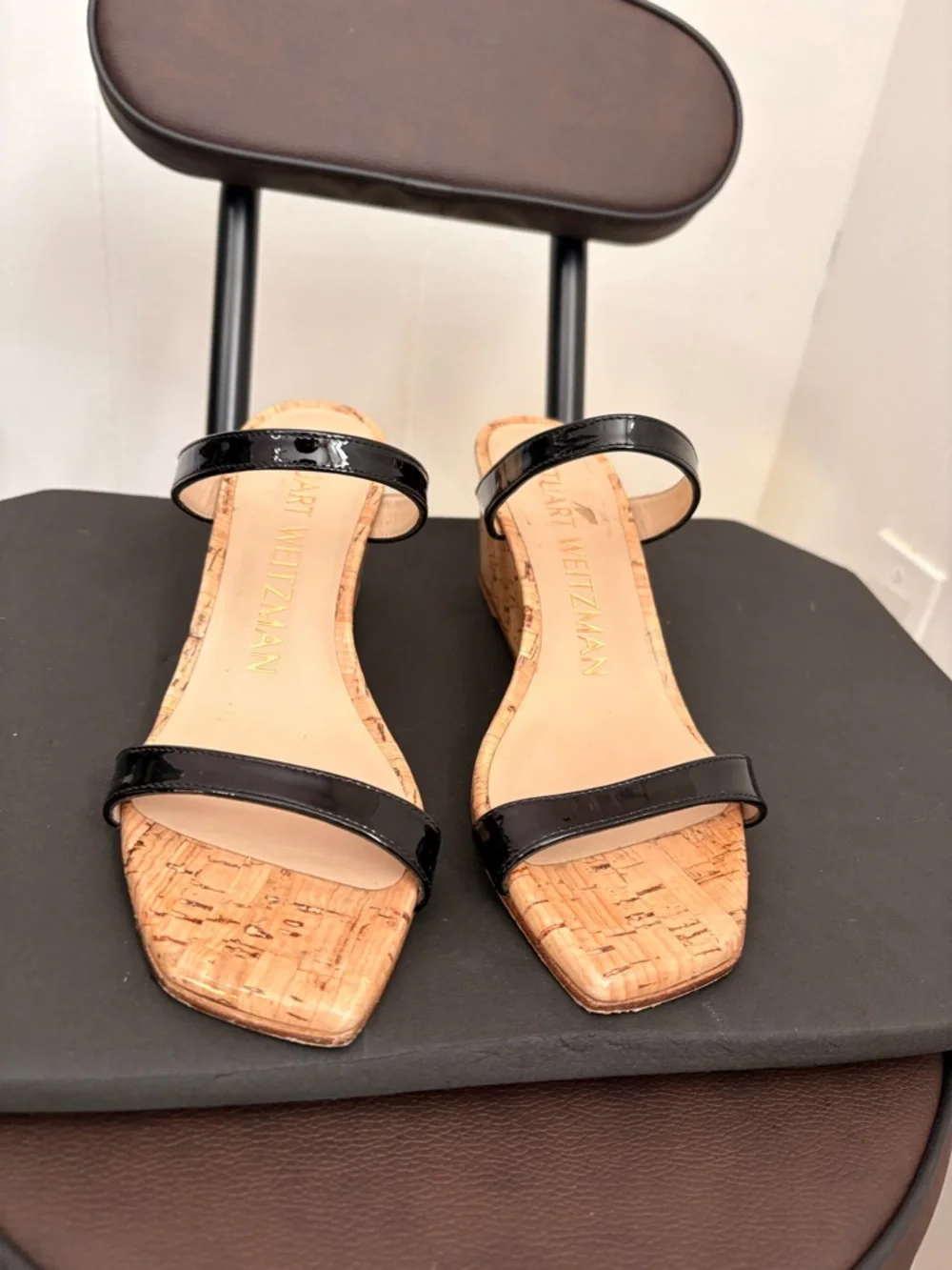 Stuart Weitzman Black Patent and Cork Wedge Sandals - Picture 3 of 3